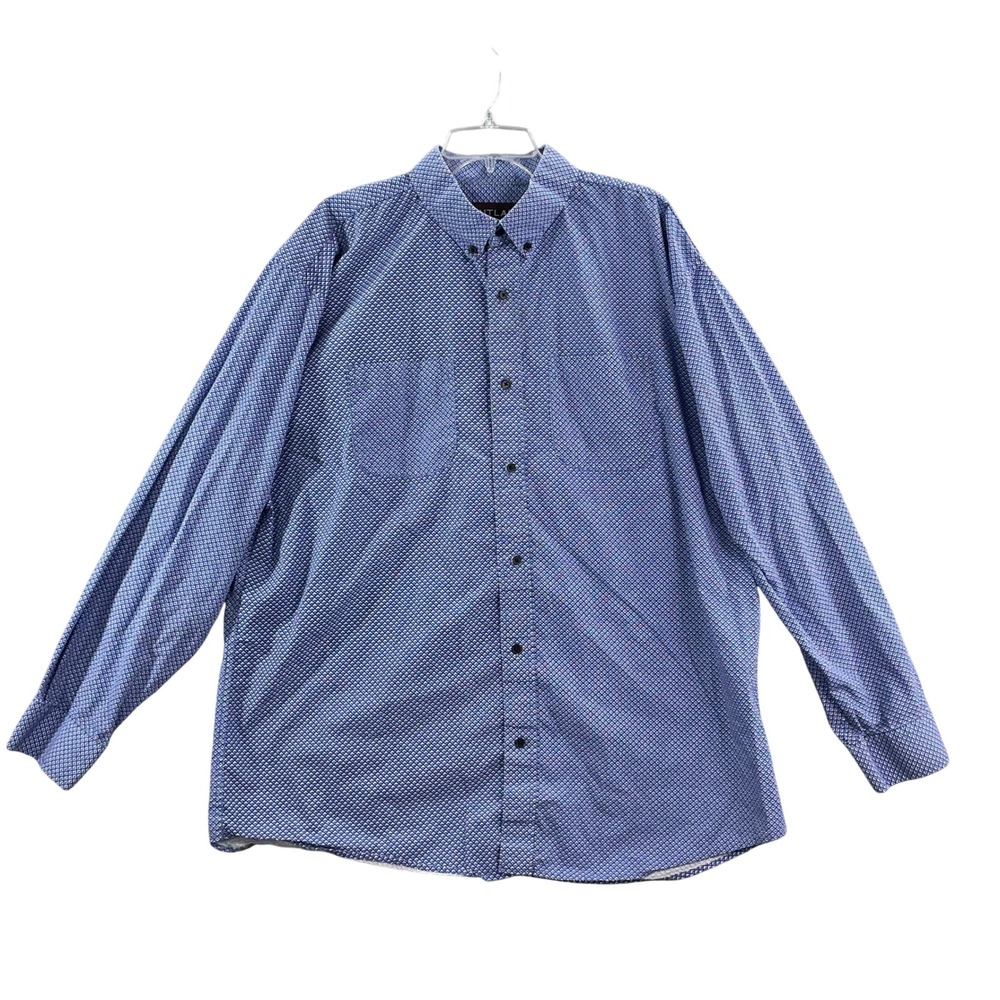 Pintlar Button Down Shirt Men XXL Blue Geometric Print Cotton Long Sleeve Casual